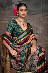 Multi Velvet Tusser Silk  Leheriya Saree